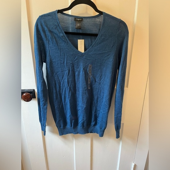 NWT ANN Taylor Blue Lightweight V-neck Sweater Size M - Picture 1 of 6